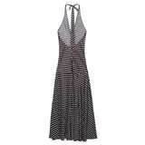 MQTIME  -  Polka Dot Halter Backless Long Dress Women Off Shoulder V-neck Scarf Sexy Sleeveless Dresses 2025 Summer Street Holiday Robe