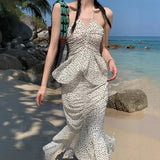 MQTIME  -  Summer New High Waist Slim Fish Tail Half Skirt Women's Polka Dot Uneven Hemline Wrap around Skirt Stylish Chic Trendy