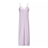 MQTIME  -  Fashion Lady Elegant Sling Maxi Dresses Solid Sleeveless Backless V Neck Slim Fit Long Satin Gowns New Evening Party Robes