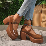 MQTIME  -  Vintage Super High Heels Mary Jane Shoes Women Plus Size Ankle Buckle Platform Pumps Woman Round Toe Chunky Heeled Lolita Shoes