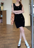 MQTIME  -  Summer New Fashion Women Dress Casual Simple Style Square Collar Vest Beading Slim A Line Short Knitted Dresses