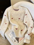  MQTIME  -  Hot Seller Fall Winter Festival Heart Pattern Sweater Long Sleeve Pullover Round Neck Top Sweater Warm Versatile Women Clothing