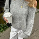 MQTIME  -  Mink Hair Off Shoulders Sweater For Women Loose Pullover Long Sleeve Knitted Top Casual Lazy Autumn Fashion Lady Sweater