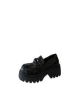 MQTIME  -  Women Leather Shoes Spring Chunky Heel Platform Loafers Women's British Style Slip On Thick Soled Lolita Shoes