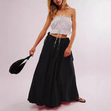 MQTIME  -  Boho Skirts Low Waist Holiday Style Bud Skirts Femme Solid Color Lace-up Bow Maxi Skirts Women Vacation Bottoms
