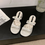 MQTIME  -  Women Sweet Bow Chunky Heel Slides Sandals Open Toe Casual Mules Shoes Floral Lining Summer Style Beach Dress Footwear Ladies
