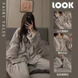 MQTIME  -   new Teen Girls Autumn Winter Warm Pajamas Women Fleece Loungewear Soft Ladies Homewear Lady Loose Breathable Casual Set Woman