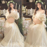MQTIME  -  Women Photography Props Elegant White Elegant Dresses Set for Ruffles Top with Long Skirt 2pcs Studio Shooting Photo Clothes