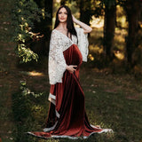  MQTIME  -  Winter Lace Velvet Boho Long Dresses For Maternity Pregnancy Photo Shoot Bohemian Pregnant Woman Photography Long Dress