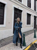 MQTIME  -  Autumn Women Long Denim Windbreaker Trench Women's Retro Denim Coat Double Breasted Wide Leg Loose Casual Long Trench Coat
