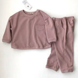  MQTIME  -  Korean Style 2-6Yrs Children Clothing Suit Long Sleeve Cotton Solid T-shirt+Pants Spring Autumn Baby Boys Girls Clothes Set