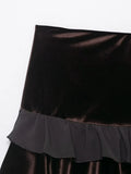  MQTIME  -  Chic Fashion Velvet Splicing High Waist Mini Skirts For Women New Ruffles Elegant Skirt Woman Y2k Night Club Party Skirts﻿ ﻿