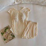 MQTIME  -   New Homewear Two-Piece Short-Sleeved Top Shorts Suit Pajamas Set Summer Comfortable Sleepwear Women Loungewear Pijama