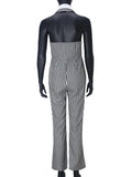  MQTIME  -  Zipper Plaid Loose Jumpsuits Women Fashion Turn-down Collar Halter Backless One Piece Jumpsuit Casual Straight Rompers
