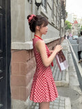 MQTIME  -  Y2k Red Sleeveless Tank Mini Dresses for Women Vintage Plaid Pleated Low Wasit Dress Summer Korean Cutecore Clothes Chic