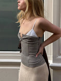 MQTIME  -  Fashion Plaid V Neck Cami Top Women Elegant Sleeveless Spaghetti Strap Camisole Tops Casual Going Out Outfit For Spring Summer