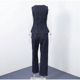 MQTIME  -  Vest Jeans Set Women Square Collar Sleeveless Single Breasted Tank Top High Waist Denim Straight Pant 2025 Summer Lady Slim Suit