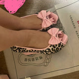 MQTIME  -  Women Pink Leopard Print Peep Toe Wedge High Heel Pumps Bow Decor Sweet Gal Y2K Shibuya Harajuku Kawaii Party Dress Shoes