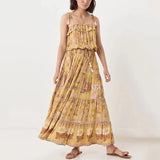 MQTIME  -  Women Boho Strapless Dress Off The Shoulder Lace-up Floral Printing Rayon Dresses A-line Tassel Hippie Vestidos