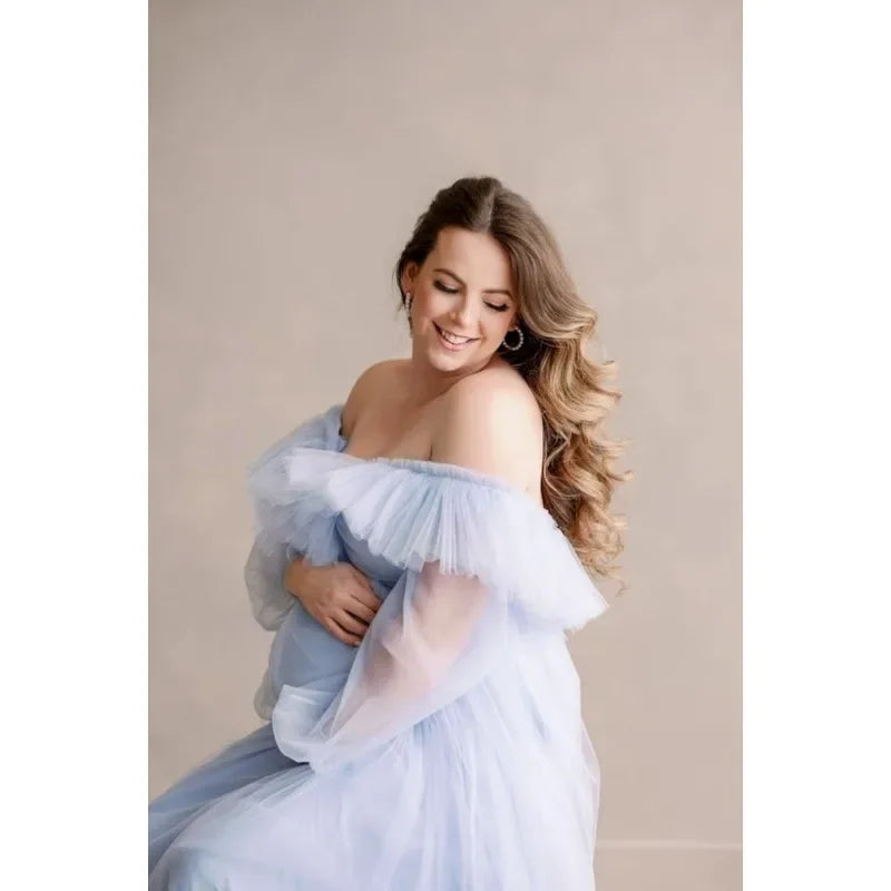 MQTIME - Baby Shower Dress, Blue Maternity Dress, Puff Sleeve Dress, P mqtime MQTIME - Baby Shower Dress, Blue Maternity Dress, Puff Sleeve Dress, P mqtime