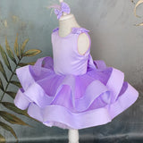 MQTIME Pink Flower Girl Dresses Satin Tulle Tiered With Bow Sleeveless For Wedding Birthday Party First Communion Gowns