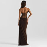 MQTIME  -  Sexy One Shoulder Lace See Through Maxi Dress Women Gown Fashion Off-shoulder Sleeveless Backless Club Long Dresses 2025 Chic