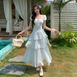 MQTIME  -  Elegant Vintage Tierred Floral Summer Women Dress Female Patchwork Long Fairy Dress Female Casual Evening Party Dress