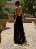 MQTIME  -  Sexy Dress Women Fashion Jacquard Patchwork See Through Backless Low-Neck Sleeveless Trend Vacation Party Bodyocn