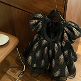 MQTIME  -  Baby Girl Princess Puff Sleeve Tutu Dress Gold Feather Infant Toddler Vintage Vestido Party Pageant Birthday Baby Clothes 1-12Y