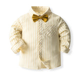 MQTIME  -  4Piece Set Spring Autumn Baby Boy Clothes Fashion Gentleman Stripe Cotton Long Sleeve Tops+Pants+Bow+Straps Kids Clothing BC1798