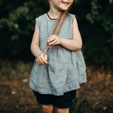  MQTIME  -  Girls Retro Mori Cotton And Linen Tank Top Summer New Back Buttons A-Line Ruffled Hem Kids Blouse Casual Linen Sleeveless Tops