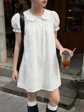 MQTIME  -  Sweet Cute Jacquard Peter Pan Collar Short Sleeve Loose Casual Short Dresses