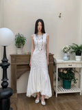 MQTIME  -  Vintage White Dress Women Sleeveless Slim Fit Mermaid Folds Long Skirts Elegantes Fashion Design Mujer Wedding Dresses