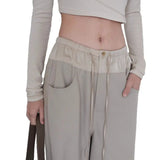 MQTIME  -   New Women American Color Block Yoga Pants Draped Loose Slim Wide Leg Straight Floor-Length Casual Outdoor Trousers