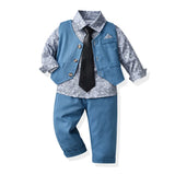 MQTIME  -  Fashion New Kids Boys Gentleman Clothing Set Long Sleeve Floral Bowtie Shirts+Vest+Trousers Toddler Boy Formal Suit