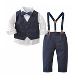 MQTIME  -  Baby Boy Formal Clothes Set Vest+Suspender Pant+Shirt+Bow Tie 4PCS Infant Toddler Child Suit Party Baby Clothing Set 1-7Y
