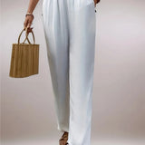 MQTIME  -  White Elegant Wide Leg Pants Women's Loose Casual Cotton Drawstring Trousers Comfortable All-Match High Waist Versatile Fashion