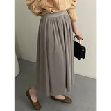 MQTIME  -  Spring Solid Women's Pleated Skirt Elastic Waist Slimming A-line Skirt