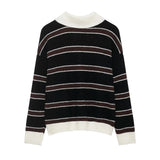  MQTIME  -  Women Fashion Striped Print Knitted Sweaters 2026 Star Same Style Long Sleeve Female Pullovers Elegant Chic Knitwear Top