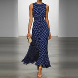 MQTIME  -  Spring Fashion Polka Dost Print A-Line Long Dress Women Elegant O Neck High Waist Evening Dress Summer Sleeveless Bohemian Dress