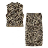 MQTIME  -  Women 2 Piece Set Leopard Print Sexy Sleeveless Bustier Crop Top Vintage High Waist Slim Midi Skirt Casual Commuting Wear