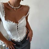  MQTIME  -  New Lace Ruffle Edge Splicing Temperament Versatile Suspender Fishbone Waist Vest