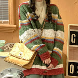 MQTIME  -  Striped Sweater Jacket Autumn New Style Loose Slimming Contrasting Long Sleeved Knitted Sweater