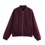 MQTIME  -  Casual Zipper Woolen Coat Women Vintage O Neck Long Sleeve Pocket Lady Bomber Jackets 2025 Early Spring Fashion Female Outwears