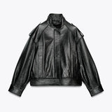 MQTIME  -  Women's Leather Jackets Standing Collar Windproof Loose Fold Coats Locomotive Style Outdoors Clothes Woman Demi-Season Jacket