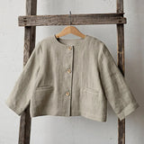 MQTIME  -  Spring Thin Retro Linen Jacket Children 2025 New Solid Color Single-Breasted Cardigan Casual Long-Sleeved Boys And Gilrs Coats