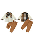 MQTIME  -  Infant Boy Autumn Ensemble Checkered Flannel Shirt with T Sleeves and Stretchy Trousers - 2-Piece Set for Little