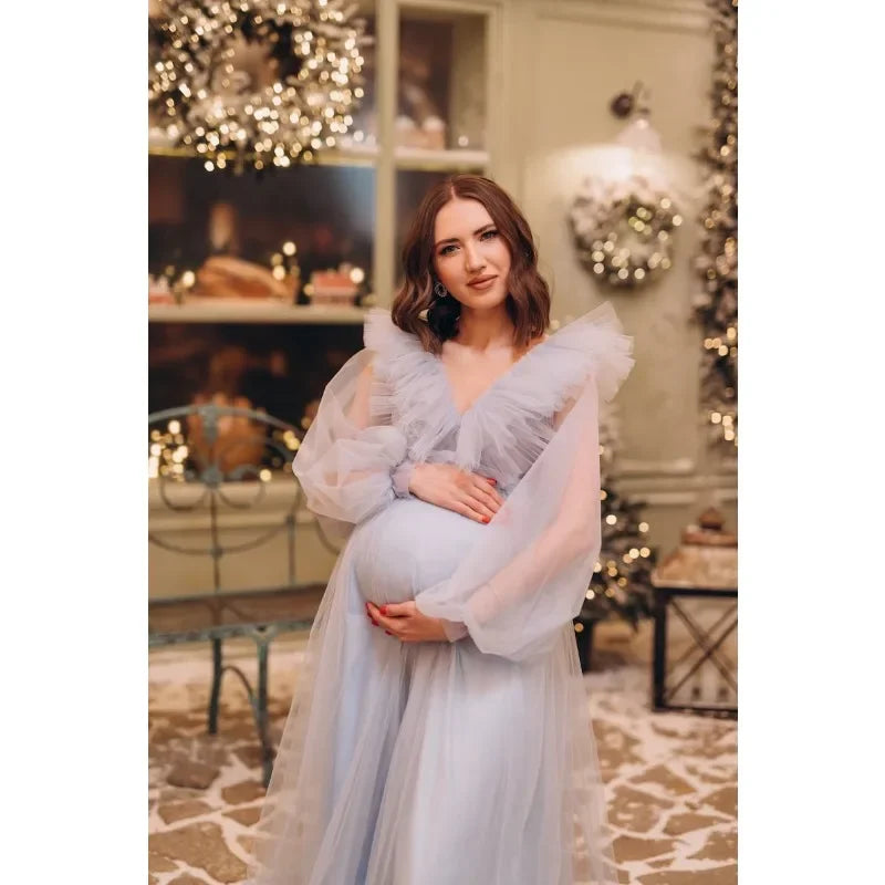 MQTIME - Baby Shower Dress, Blue Maternity Dress, Puff Sleeve Dress, P mqtime MQTIME - Baby Shower Dress, Blue Maternity Dress, Puff Sleeve Dress, P mqtime