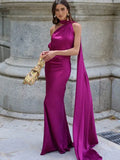 MQTIME  -  Elegant Satin Long Dresses Women Chic Fashion Solid Slim High Waits Female Robe With Ribbon Summer Lady Party Vestidos 2025 New