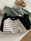 MQTIME  -  Striped Round Neck Knitted Sweater For Women Loose  Casual Simple Raglan Sleeves Tops